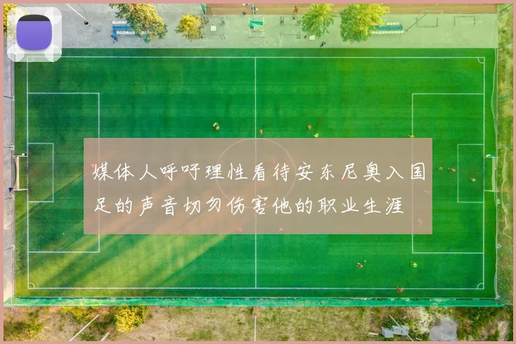 媒体人呼吁理性看待安东尼奥入国足的声音切勿伤害他的职业生涯
